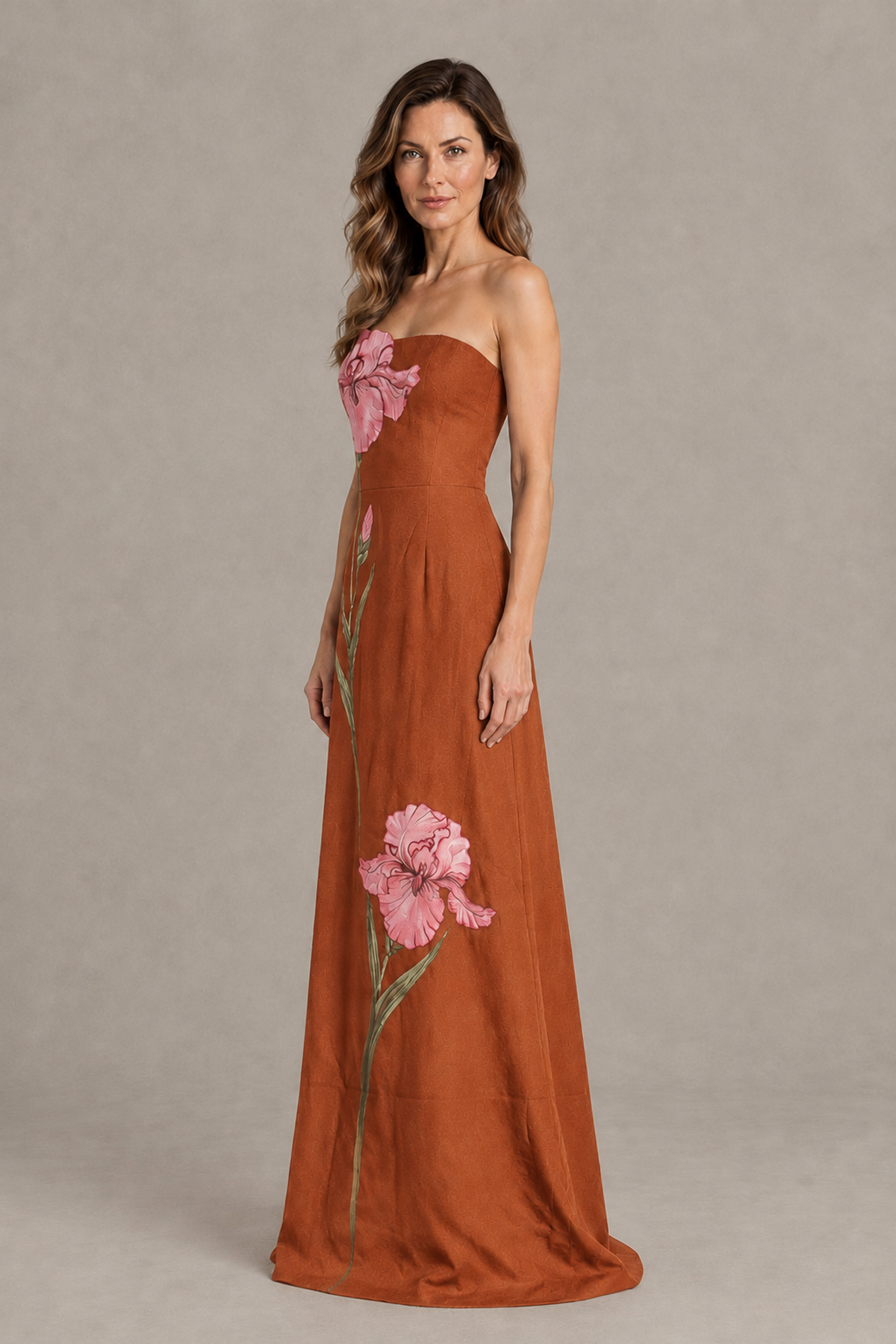 BOLODOO Burnt Orange Strapless Floral Mother of the Bride Gown - Burnt Orange - Burnt Orange_03