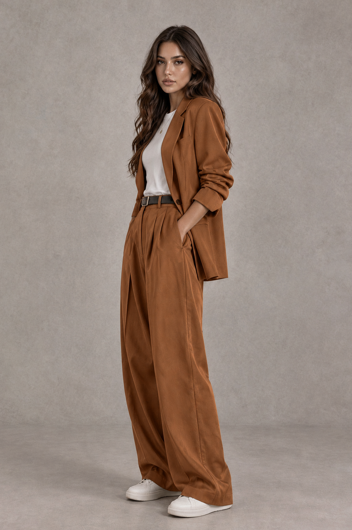 BOLODOO Burnt Orange Brown Blazer & Wide-Leg Pants Suit for Women - Burnt Orange - Burnt Orange_03