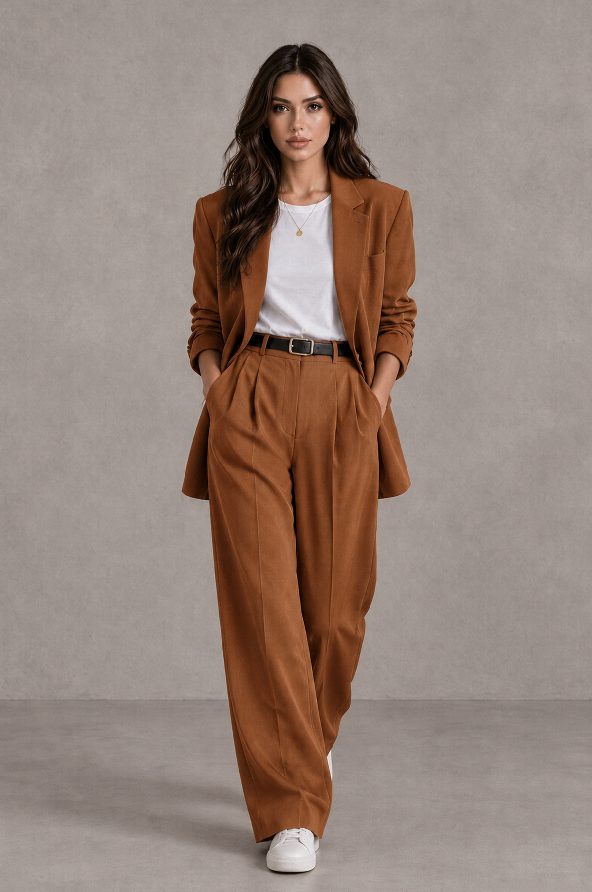 BOLODOO Burnt Orange Brown Blazer & Wide-Leg Pants Suit for Women - Burnt Orange - Burnt Orange_04