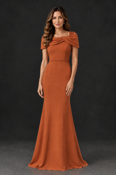 BOLODOO Burnt Orange Mother of the Bride Dress with Draped Cape Detail - Burnt Orange - Burnt_Orange_1