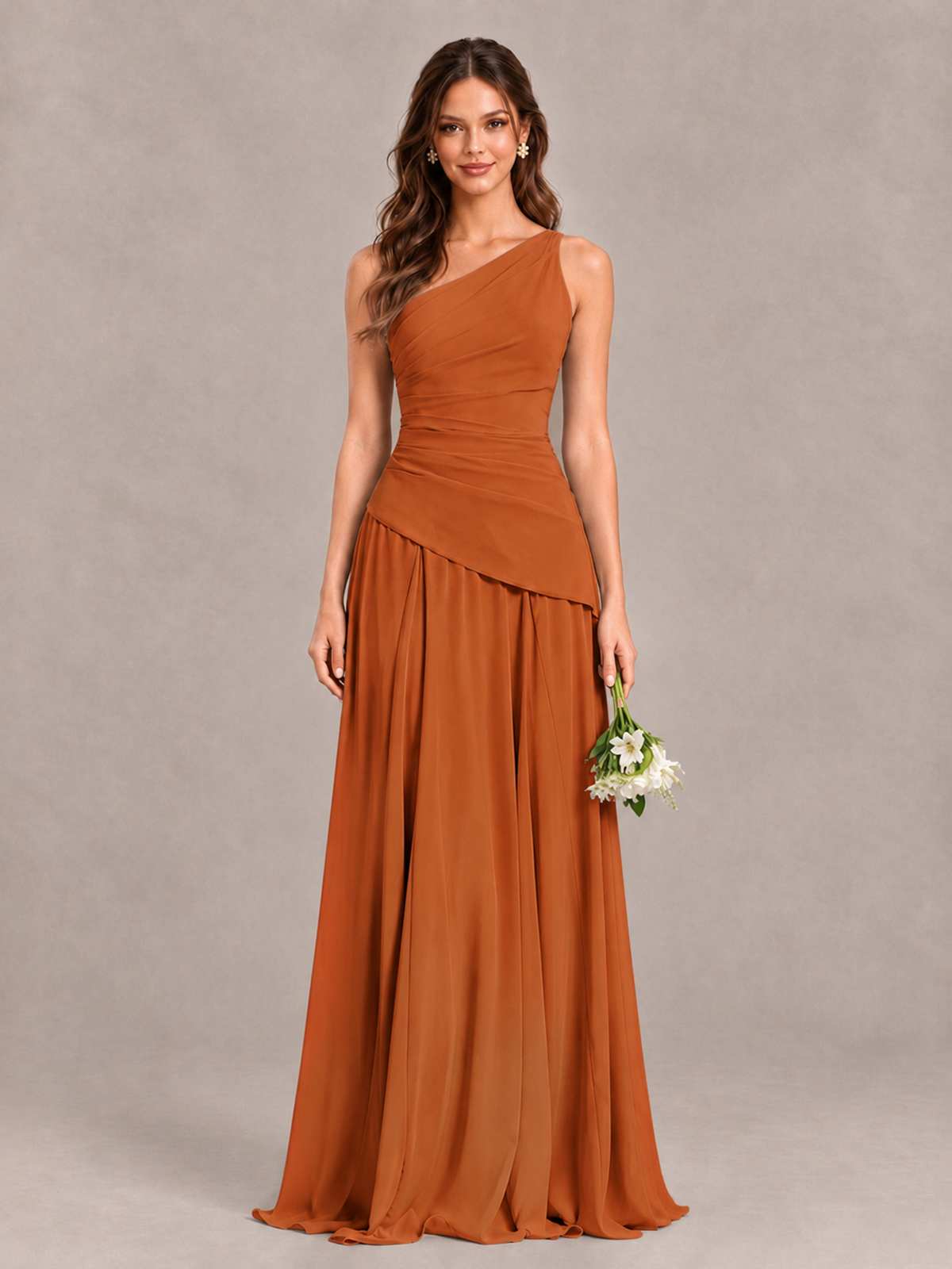 BOLODOO Burnt Orange One-Shoulder Lace-Up Back Bridesmaid Dress - Burnt Orange - Burnt Orange_1
