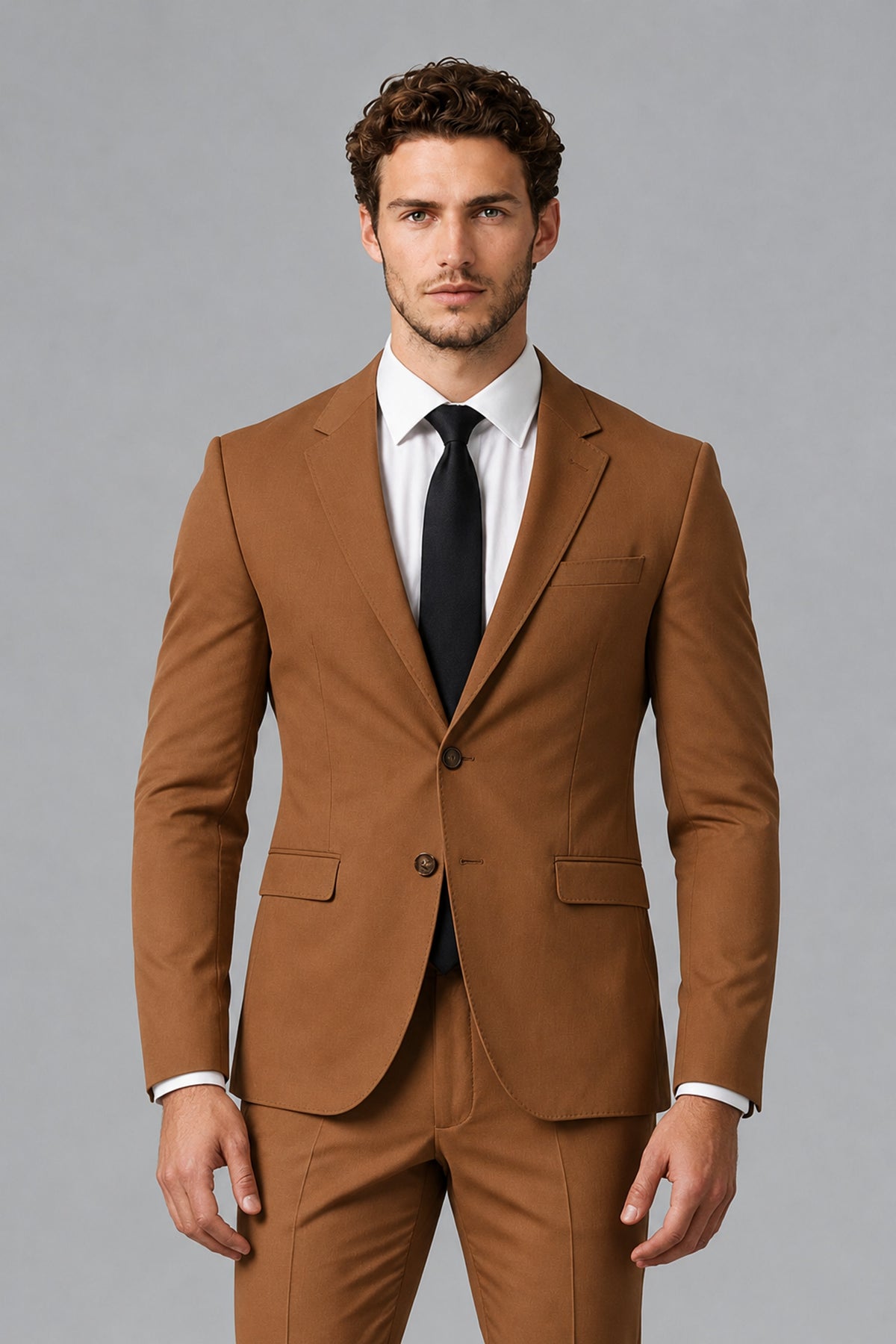 Bolodoo Men's Burnt Orange Two-Piece Suit with Notch-Lapel Jacket & Trousers - Burnt Orange - Burnt_Orange_1