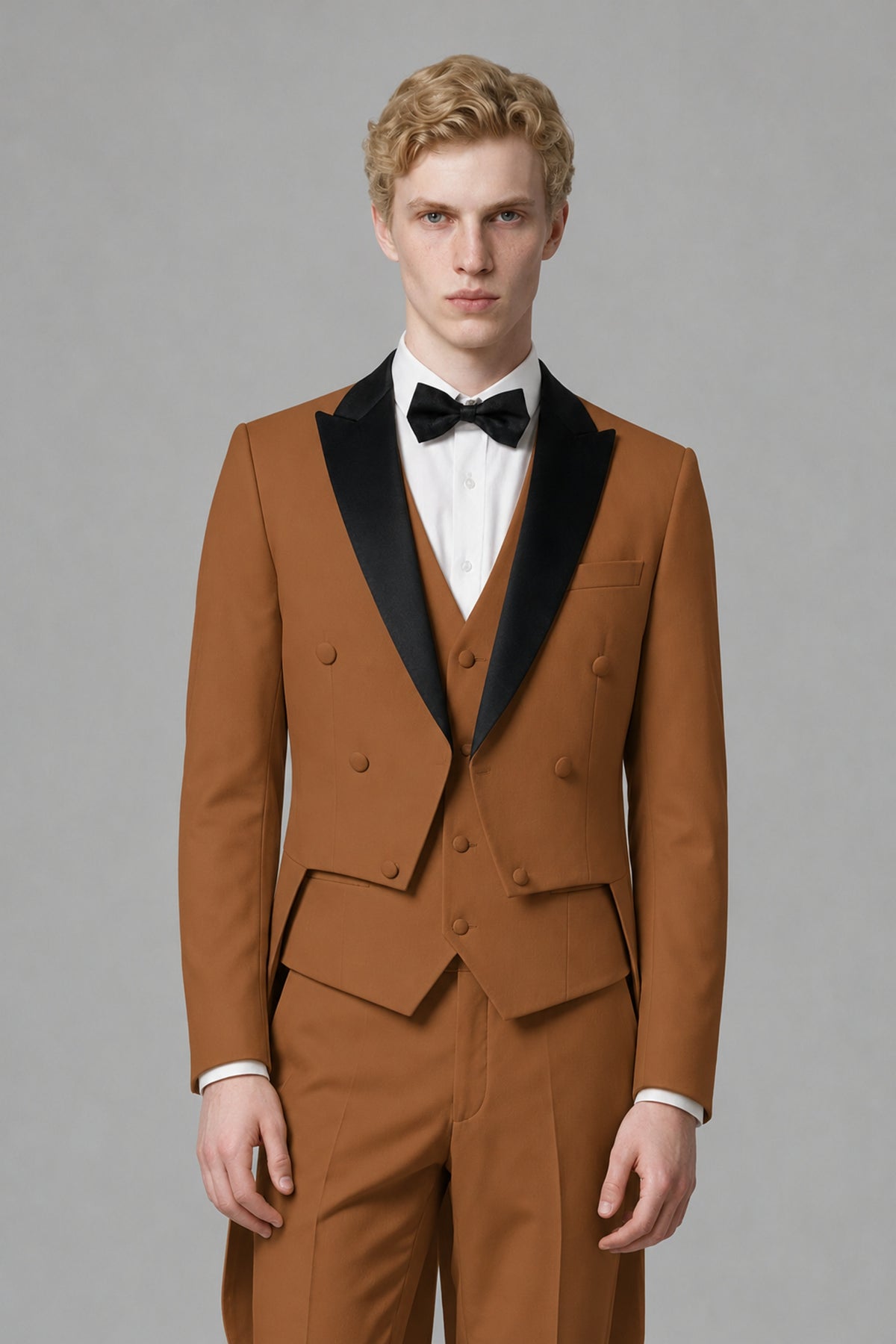 Bolodoo Men's Burnt Orange 3-Piece Tailcoat Tuxedo Suit with Vest & Trousers - Burnt Orange - Burnt Orange_1