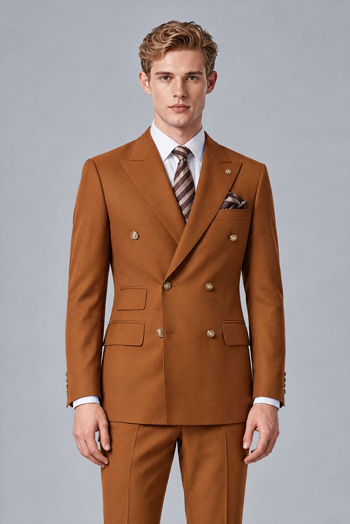 Bolodoo Men's Burnt Orange Double-Breasted 2-Piece Wedding Suit - Burnt Orange - Burnt_Orange_1