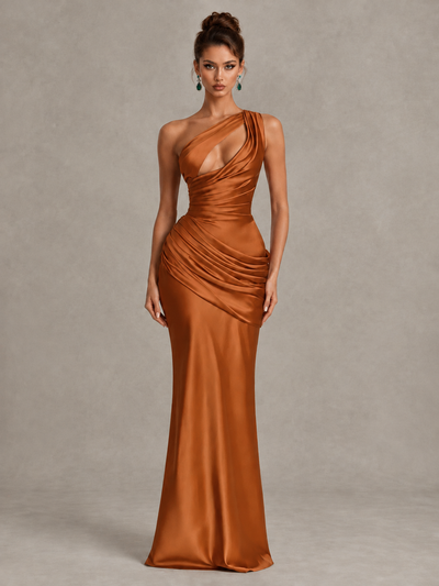 BOLODOO Burnt Orange One-Shoulder Cutout Satin Mermaid Prom Dress - Burnt Orange - Burnt Orange_1