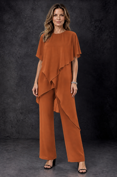 BOLODOO Burnt Orange Chiffon Two Piece Mother of the Bride Pant Suit - Burnt Orange - Burnt_Orange_1