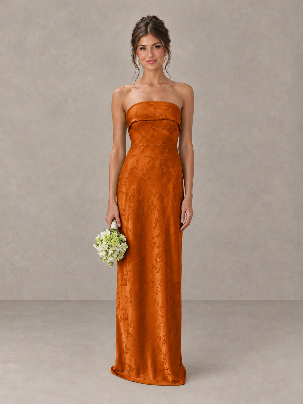BOLODOO Burnt Orange Strapless Floral Bridesmaid Dress - Burnt Orange - Burnt Orange_1