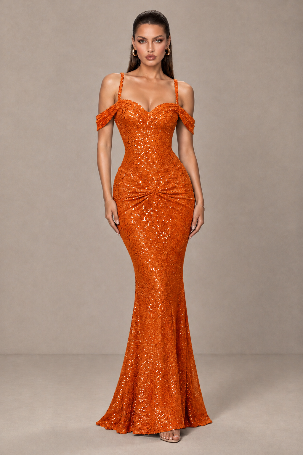 BOLODOO Burnt Orange Sequin Off-Shoulder Mermaid Prom Dress - Burnt Orange - Burnt_Orange_1