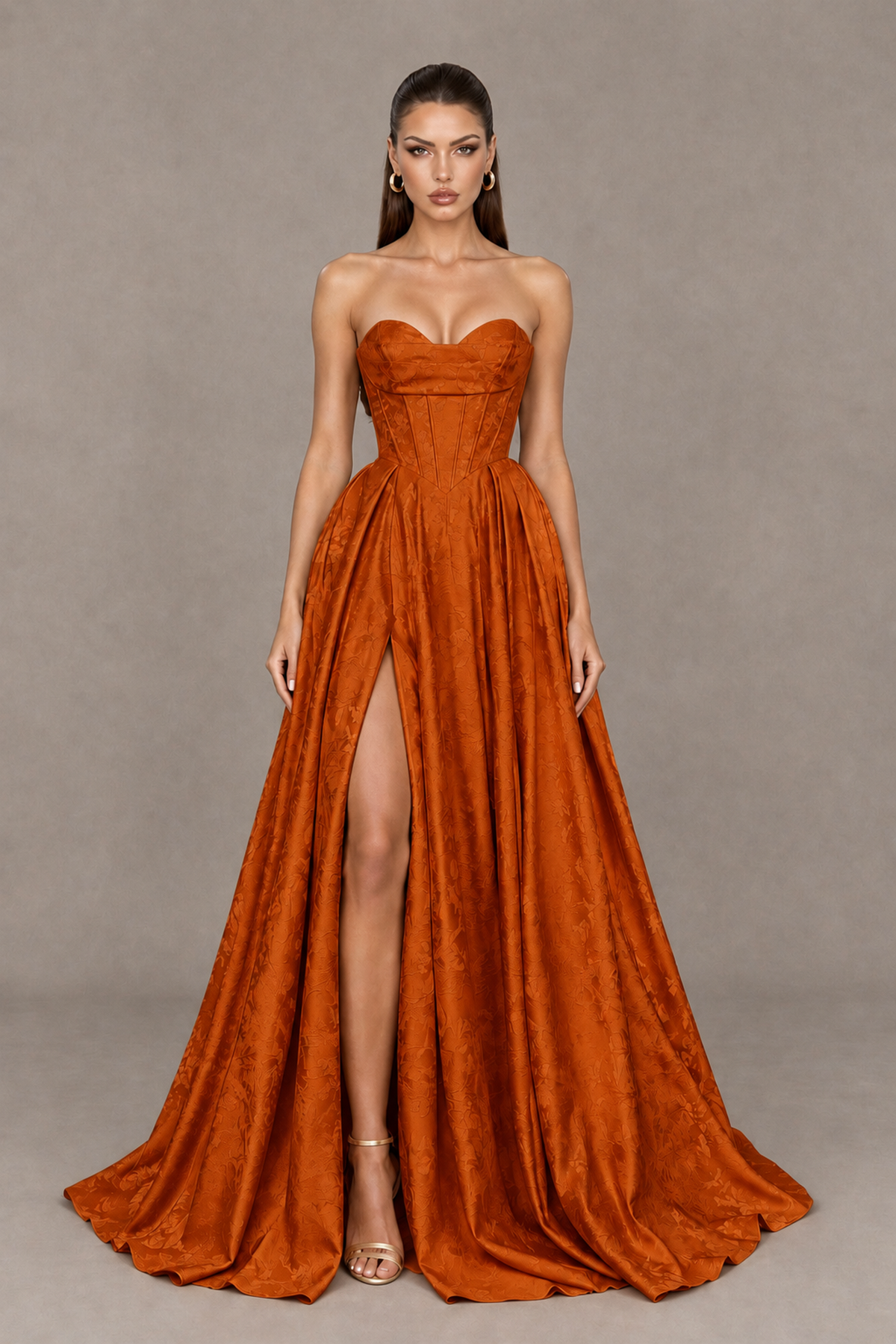 BOLODOO Burnt Orange Strapless Sweetheart Corset Prom Dress with High Slit – Lace-Up Back A-Line Evening Gown - Burnt Orange - Burnt Orange_1