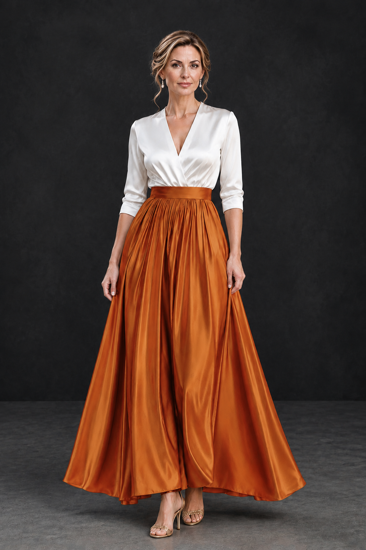 BOLODOO Burnt Orange and White V-Neck A-Line Mother of the Bride Dress - Burnt Orange - Burnt Orange_1