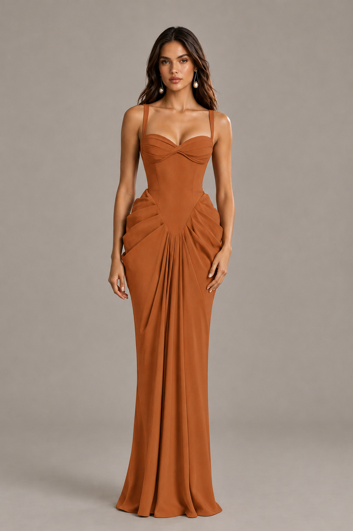 BOLODOO Burnt Orange Sweetheart Ruched Lace-Up Back Evening Gown - Burnt Orange - Burnt_Orange_1