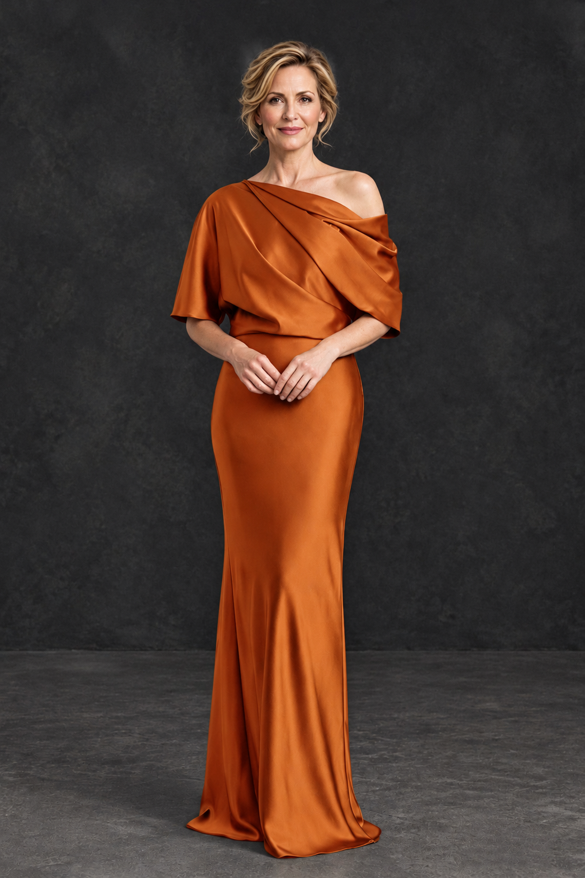 BOLODOO Burnt Orange Satin Asymmetric Mother of the Bride Dress - Burnt Orange - Burnt Orange_1