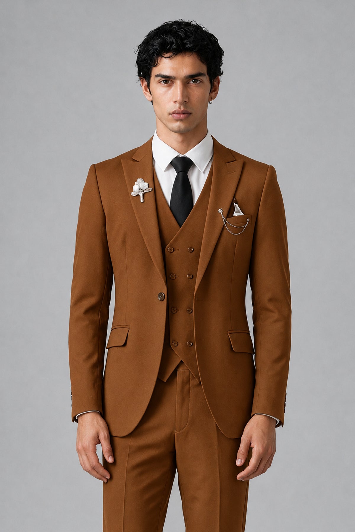 Bolodoo Men's Burnt Orange 2-Piece Suit – Notch Lapel Jacket & Trousers - Burnt Orange - Burnt_Orange_1