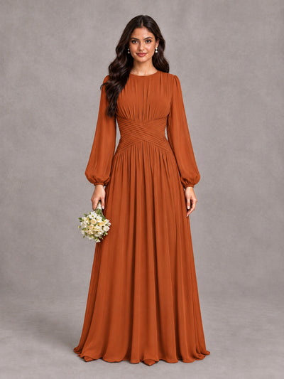 BOLODOO Burnt Orange Long Sleeve A-Line Bridesmaid Dress - Burnt Orange - Burnt Orange_1