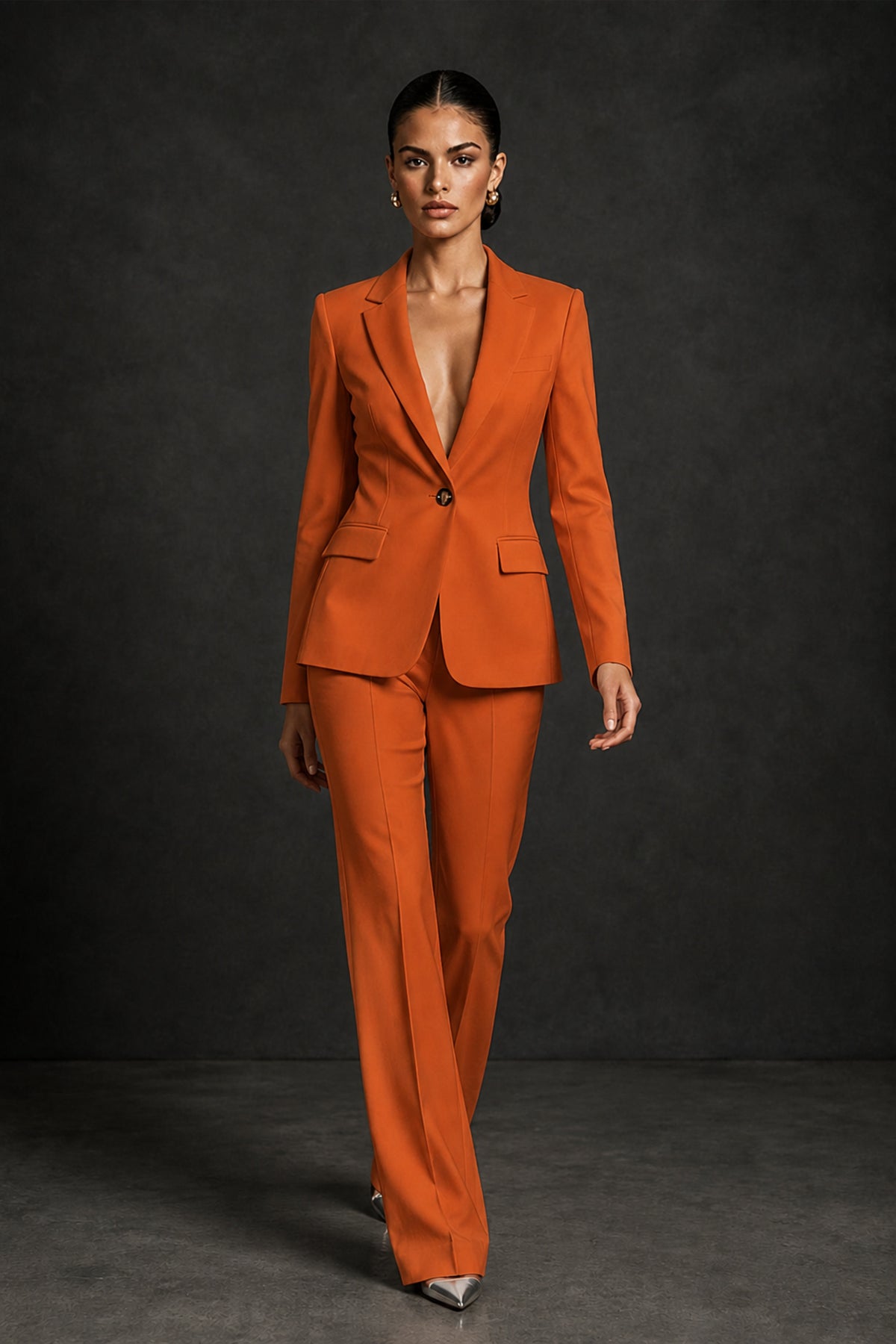 BOLODOO Burnt Orange Two-Piece Blazer and Pants Suit Set - Burnt Orange