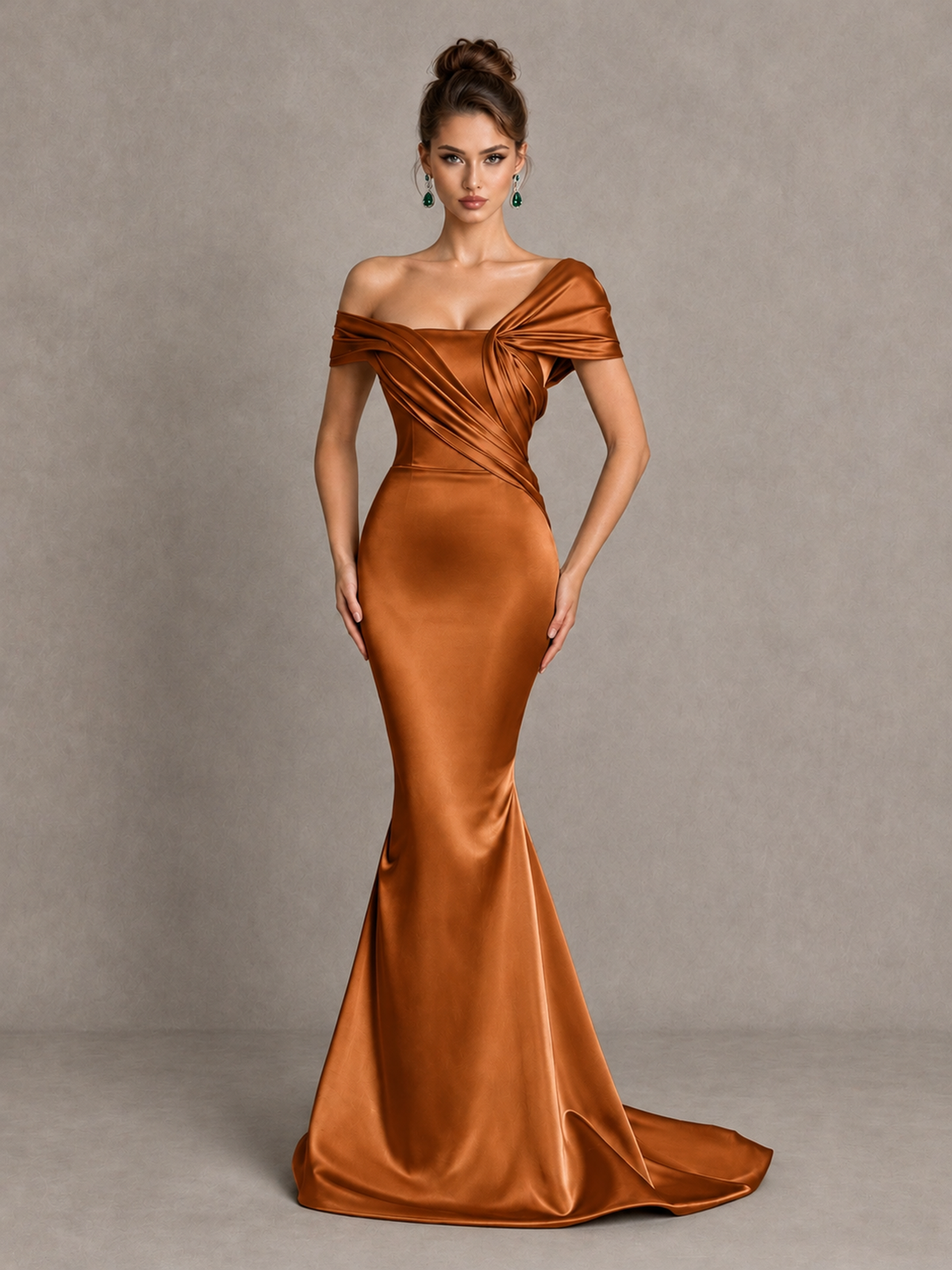 BOLODOO Burnt Orange Off-Shoulder Satin Mermaid Prom Dress - Burnt Orange - Burnt Orange_1
