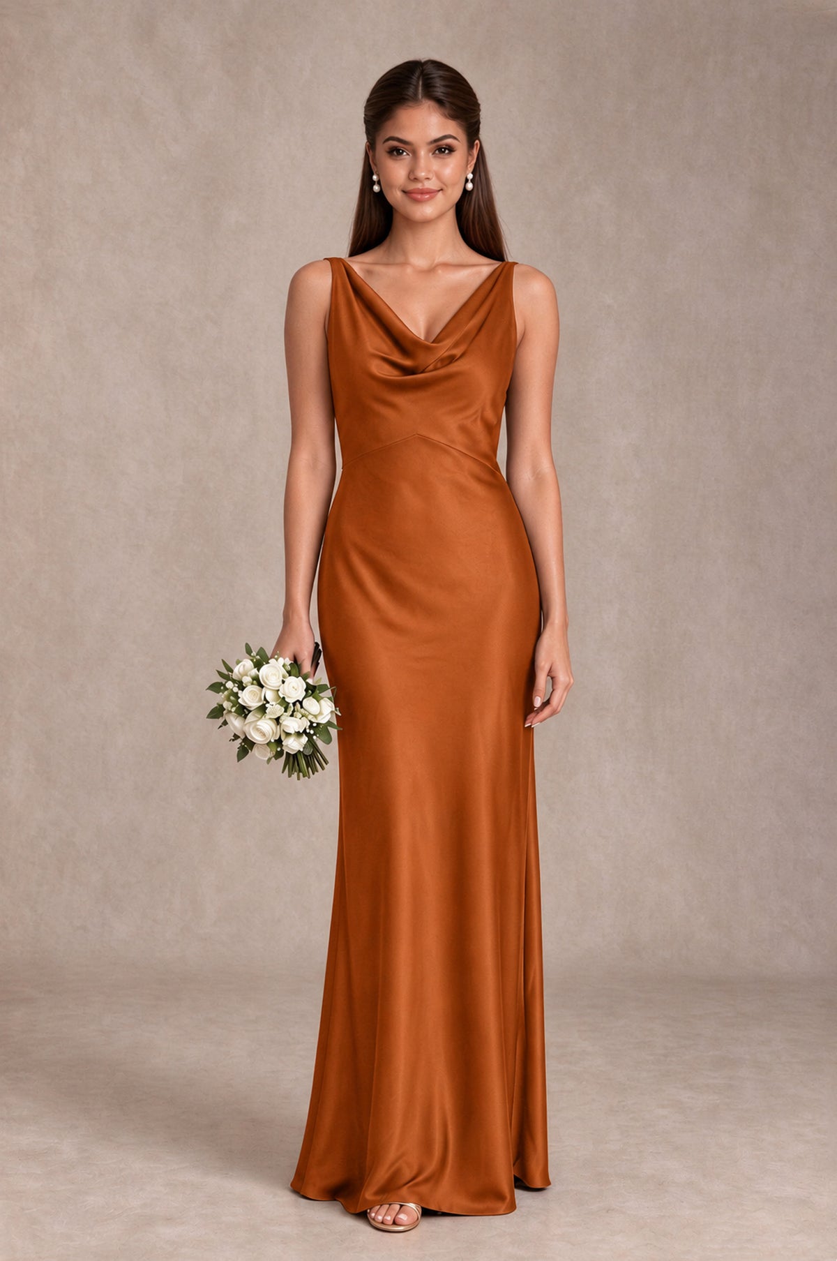 BOLODOO Burnt Orange Cowl Neck Open Back Satin Bridesmaid Dress - Burnt Orange - Burnt Orange_1