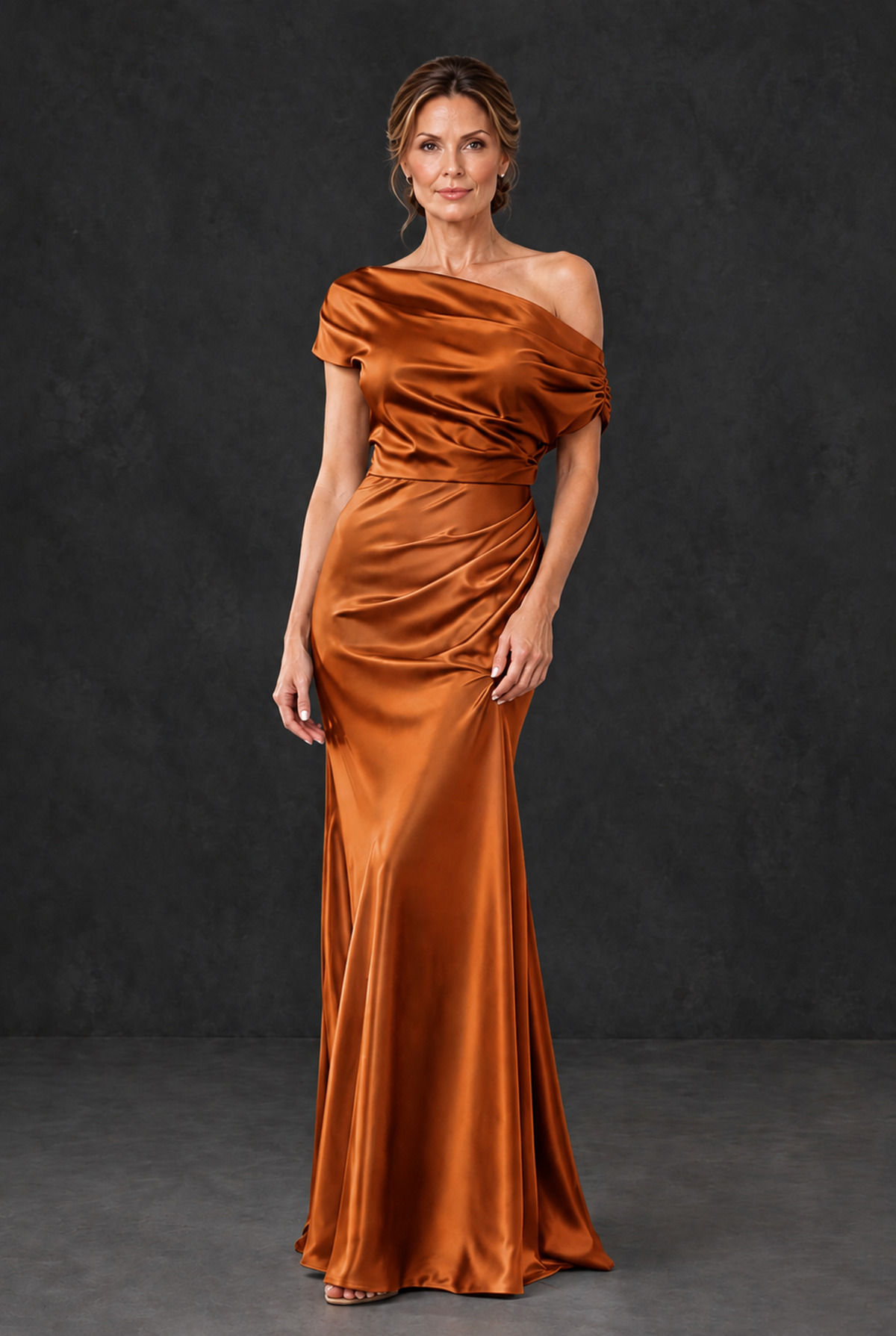 BOLODOO Burnt Orange Asymmetric Ruched Mother of the Bride Dress - Burnt Orange - Burnt_Orange_1