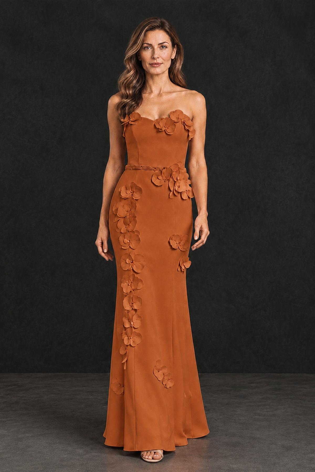 BOLODOO Burnt Orange Strapless Mother of the Bride Dress with 3D Floral Appliques - Burnt Orange - Burnt_Orange_1