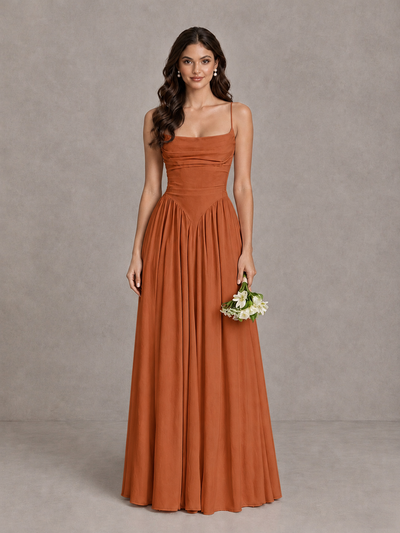 BOLODOO Burnt Orange Lace-Up Back A-Line Bridesmaid Dress - Burnt Orange - Burnt Orange_1