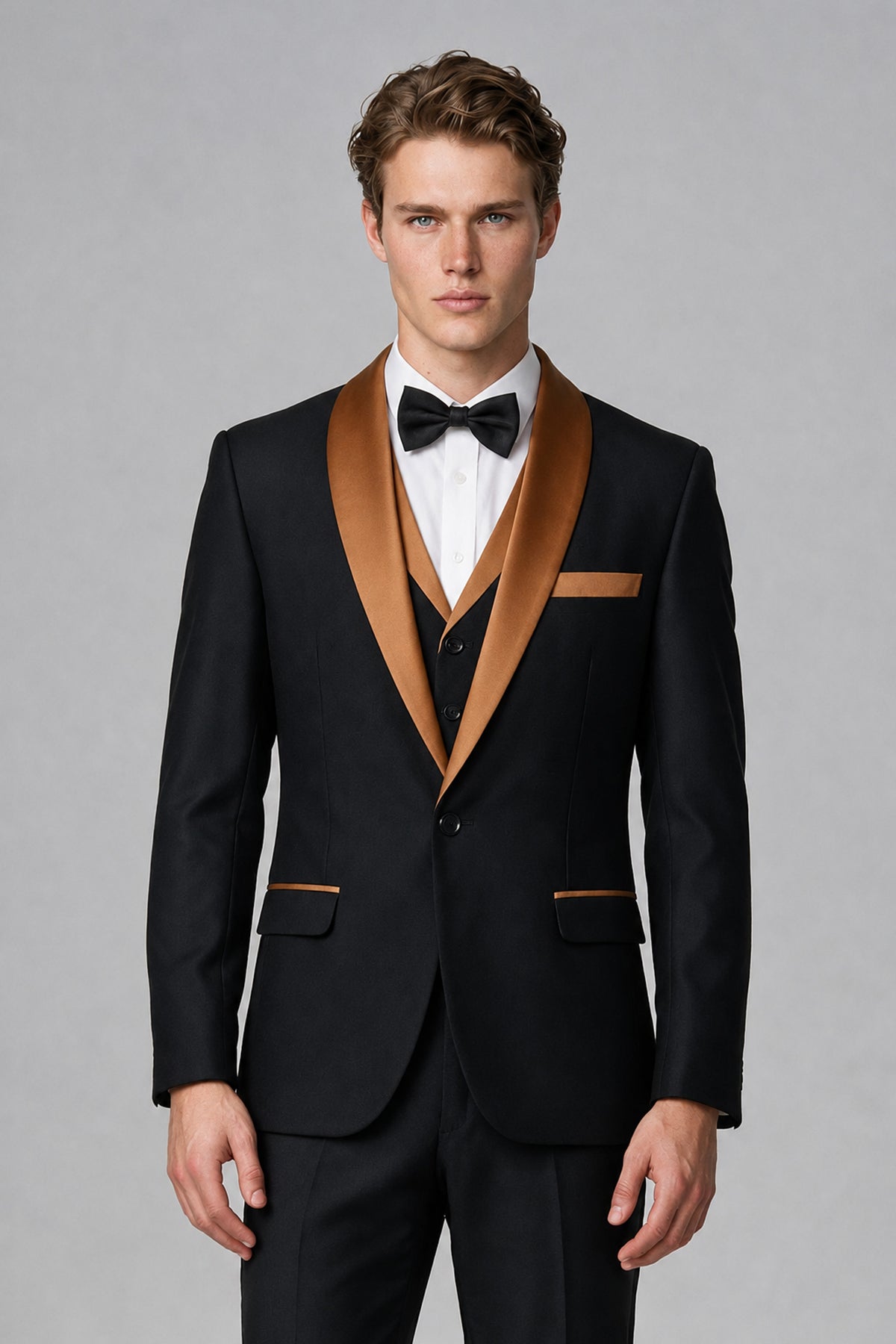 Bolodoo Men's Burnt Orange 3-Piece Shawl Lapel Tuxedo Suit - Burnt Orange - Burnt Orange_1