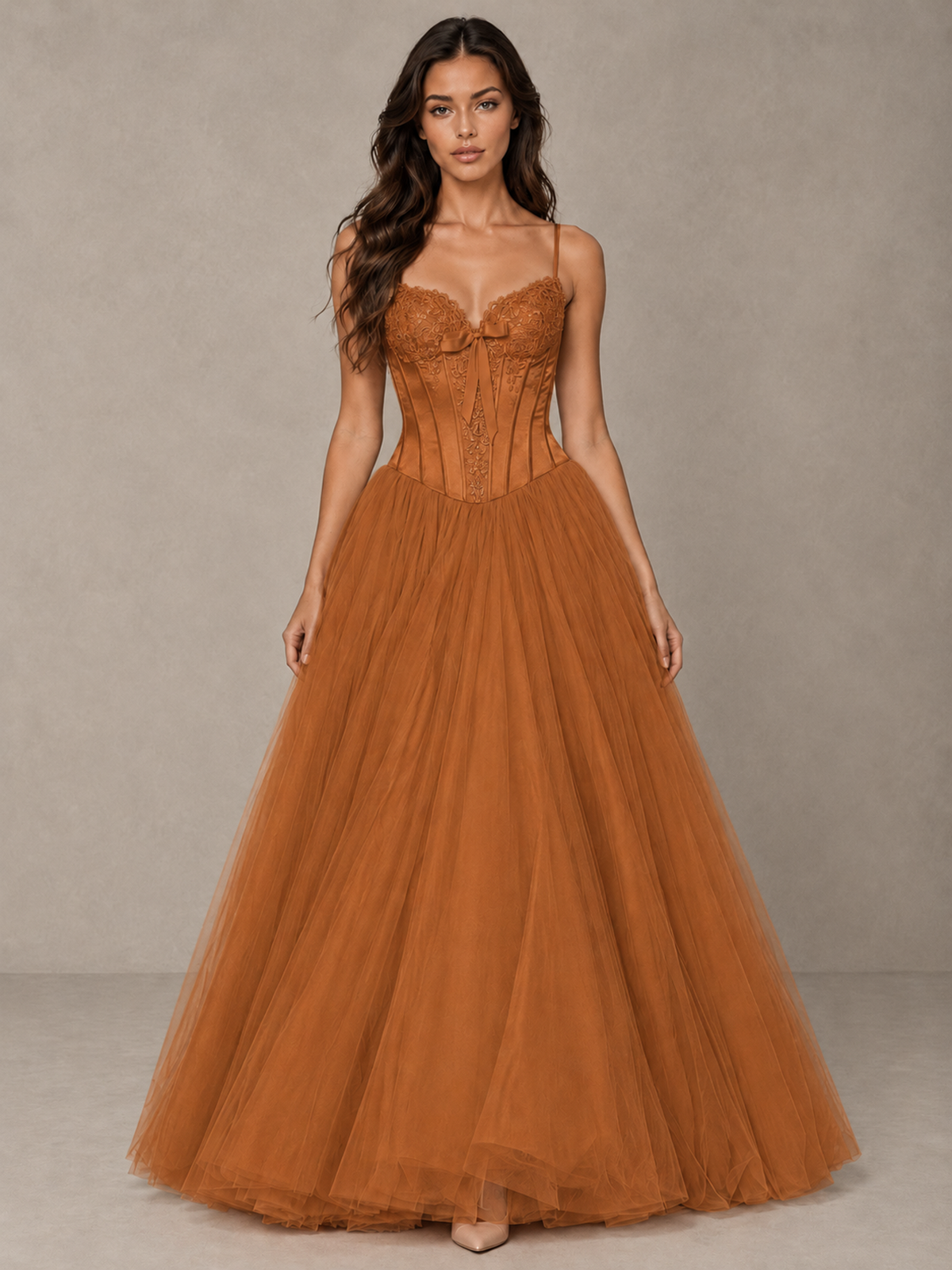 BOLODOO Burnt Orange Corset Tulle Prom Dress with Spaghetti Straps - Burnt Orange - Burnt_Orange_1