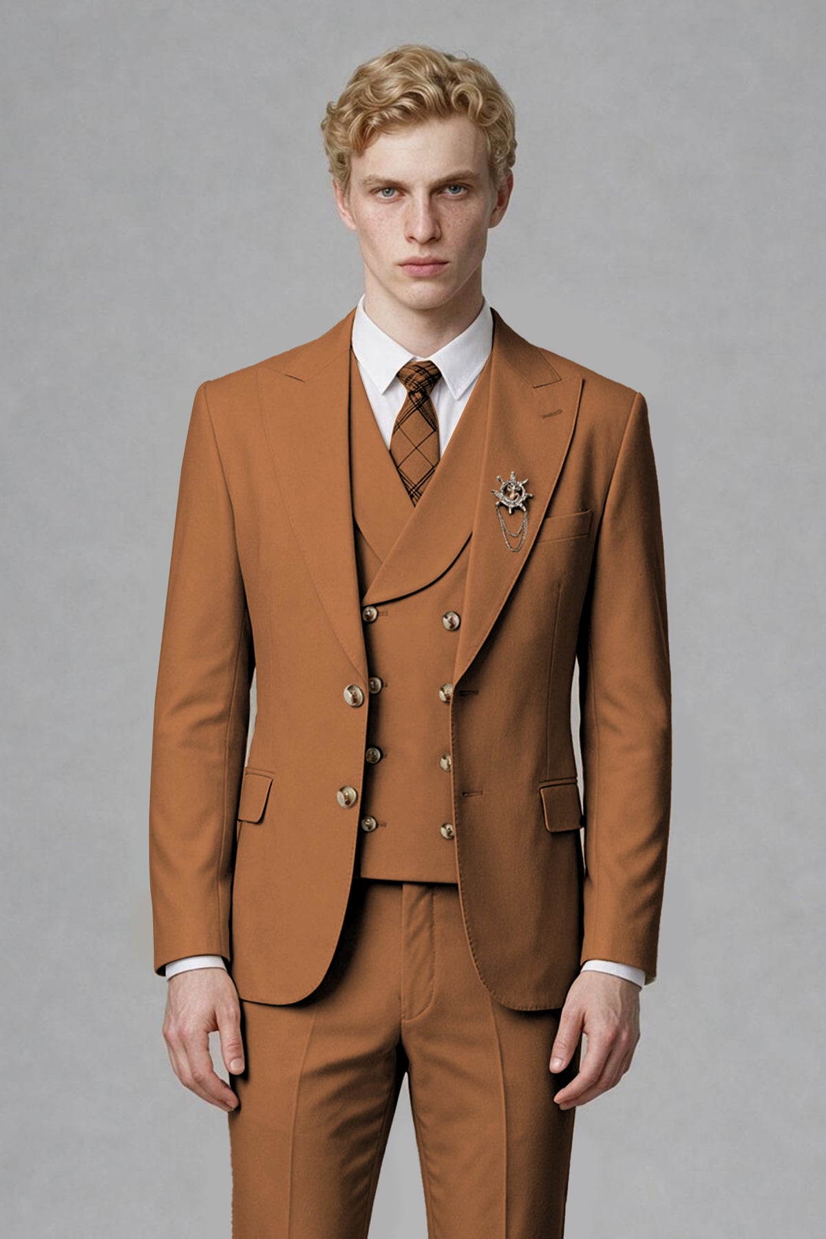 BOLODOO Men's Burnt Orange Two-Piece Wedding Suit – Jacket & Trousers - Burnt Orange