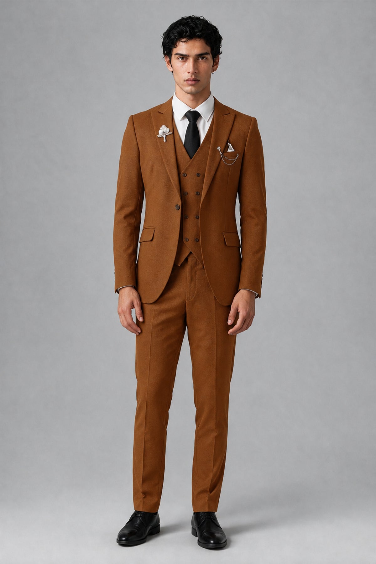 Bolodoo Men's Burnt Orange 2-Piece Suit – Notch Lapel Jacket & Trousers - Burnt Orange - Burnt_Orange_2