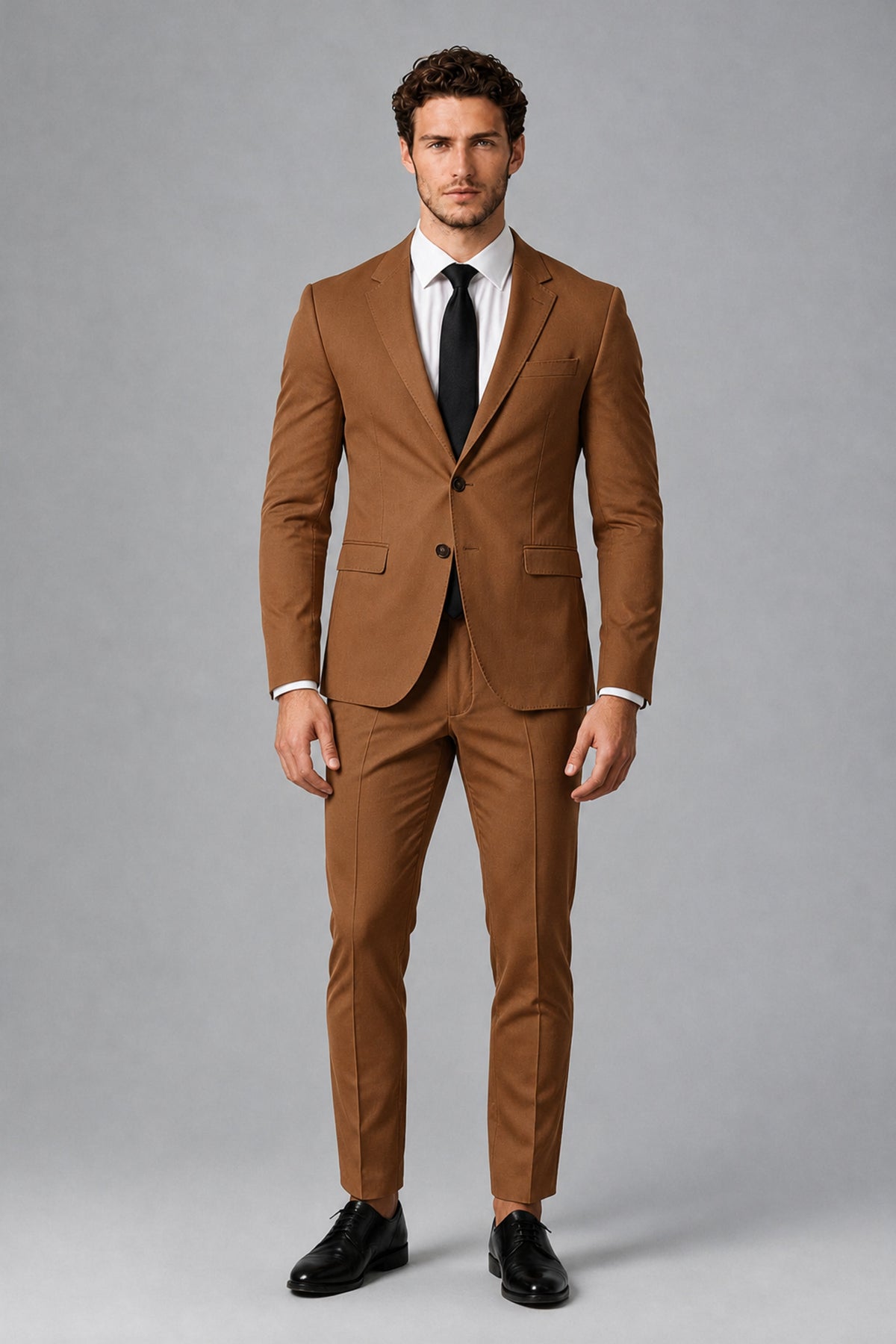 Bolodoo Men's Burnt Orange Two-Piece Suit with Notch-Lapel Jacket & Trousers - Burnt Orange - Burnt_Orange_2
