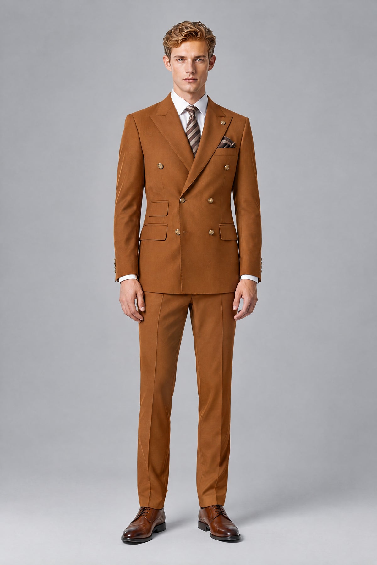 Bolodoo Men's Burnt Orange Double-Breasted 2-Piece Wedding Suit - Burnt Orange - Burnt_Orange_2