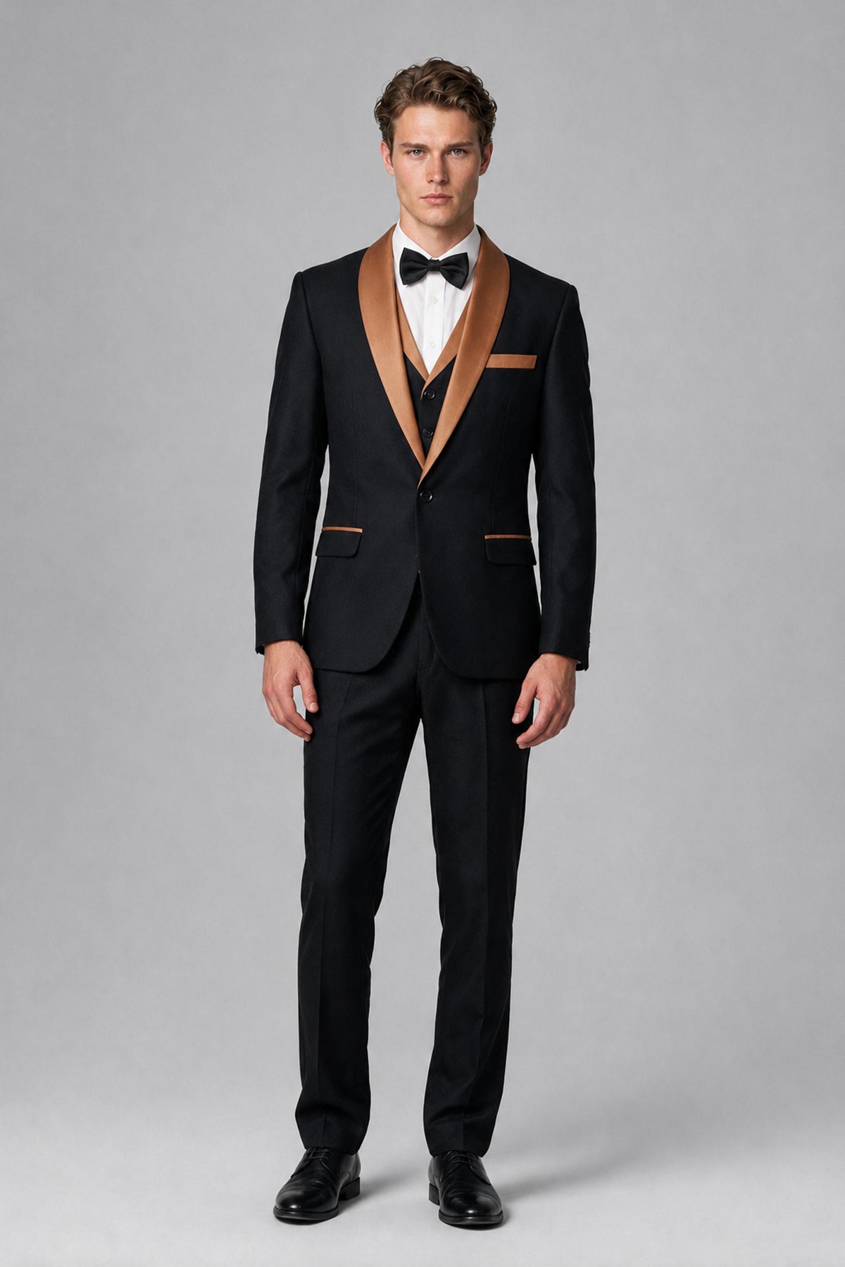 Bolodoo Men's Burnt Orange 3-Piece Shawl Lapel Tuxedo Suit - Burnt Orange - Burnt Orange_2