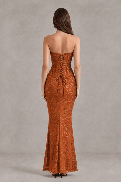 BOLODOO Burnt Orange Strapless Lace Corset Wedding Guest Dress - Burnt Orange - Burnt Orange_2