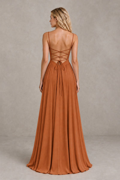 BOLODOO Burnt Orange Spaghetti Strap A-Line Bridesmaid Dress with Slit - Burnt Orange - Burnt Orange_2