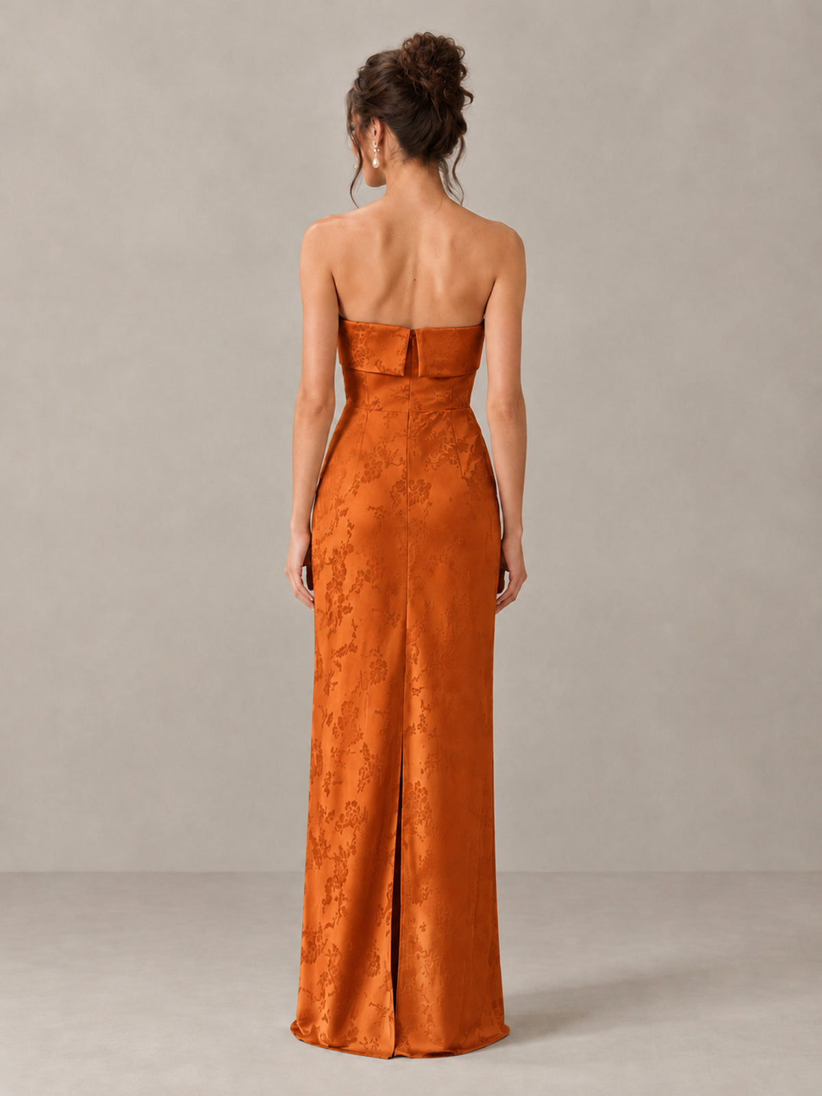 BOLODOO Burnt Orange Strapless Floral Bridesmaid Dress - Burnt Orange - Burnt Orange_2