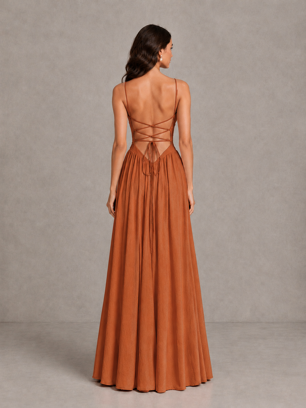 BOLODOO Burnt Orange Lace-Up Back A-Line Bridesmaid Dress - Burnt Orange - Burnt Orange_2