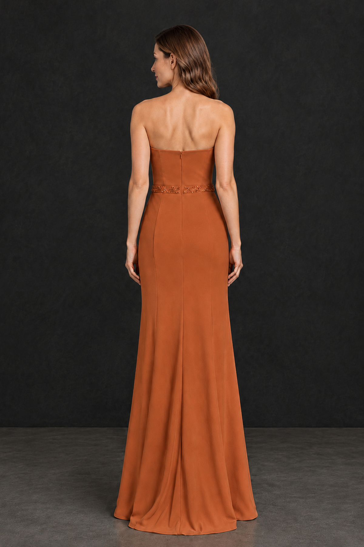 BOLODOO Burnt Orange Strapless Mother of the Bride Dress with 3D Floral Appliques - Burnt Orange - Burnt_Orange_2