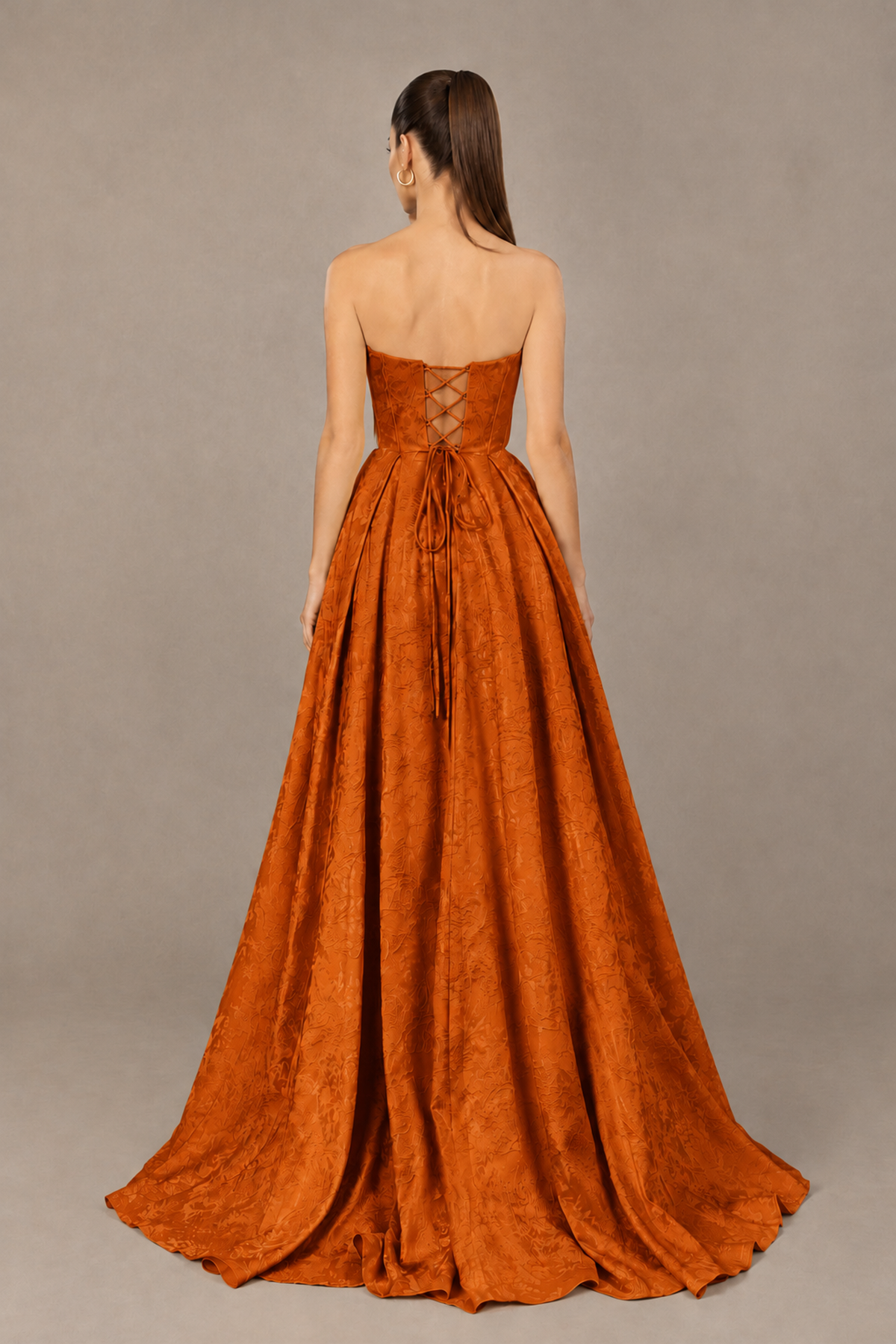 BOLODOO Burnt Orange Strapless Sweetheart Corset Prom Dress with High Slit – Lace-Up Back A-Line Evening Gown - Burnt Orange - Burnt Orange_2