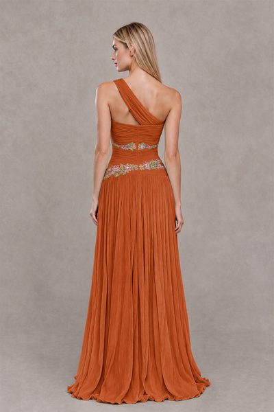 BOLODOO Burnt Orange One-Shoulder Floral Applique A-Line Evening Dress - Burnt Orange - Burnt Orange_2