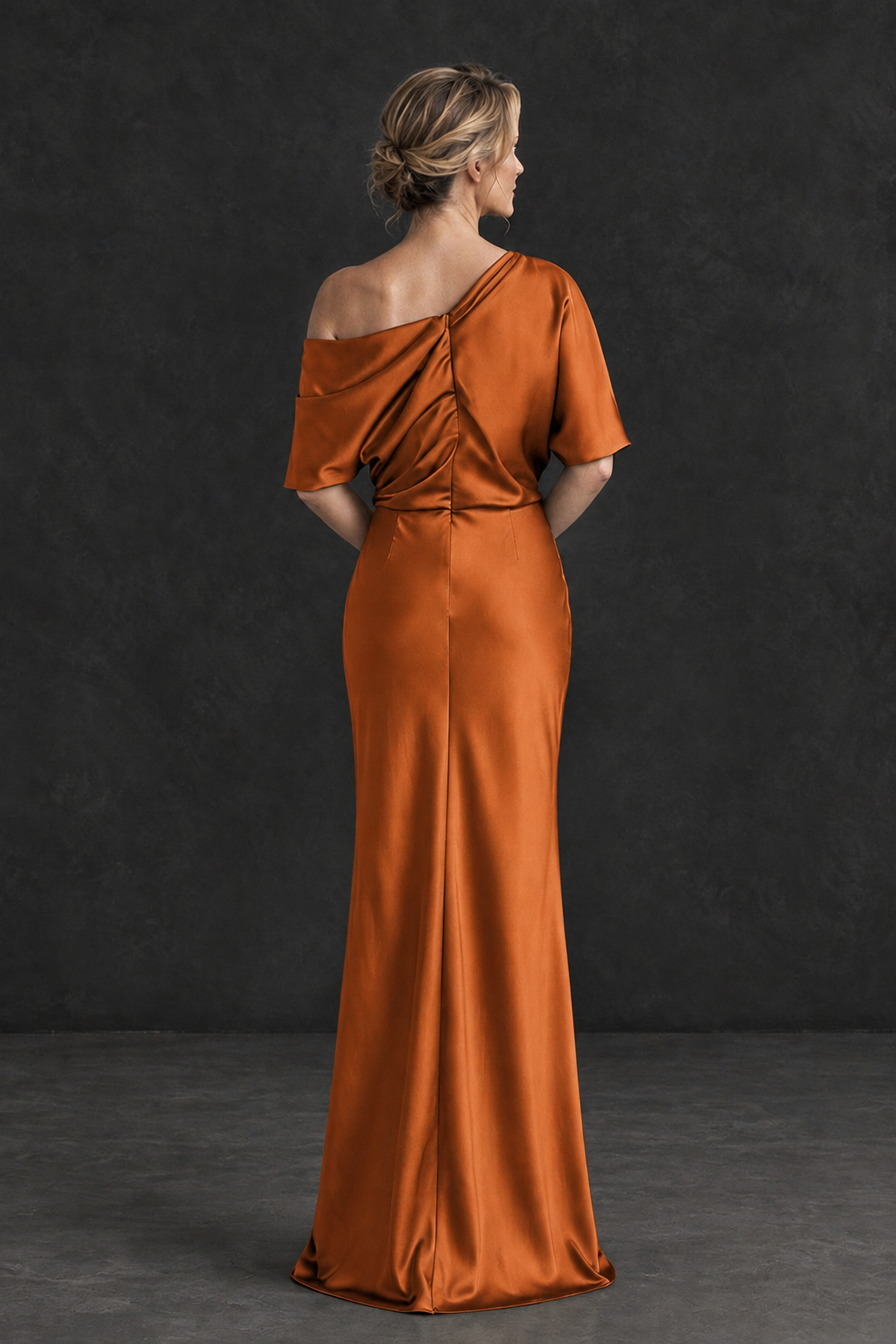 BOLODOO Burnt Orange Satin Asymmetric Mother of the Bride Dress - Burnt Orange - Burnt Orange_2