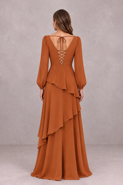 BOLODOO Burnt Orange Long Sleeve Ruffle Bridesmaid Dresses - Burnt Orange - Burnt Orange_2