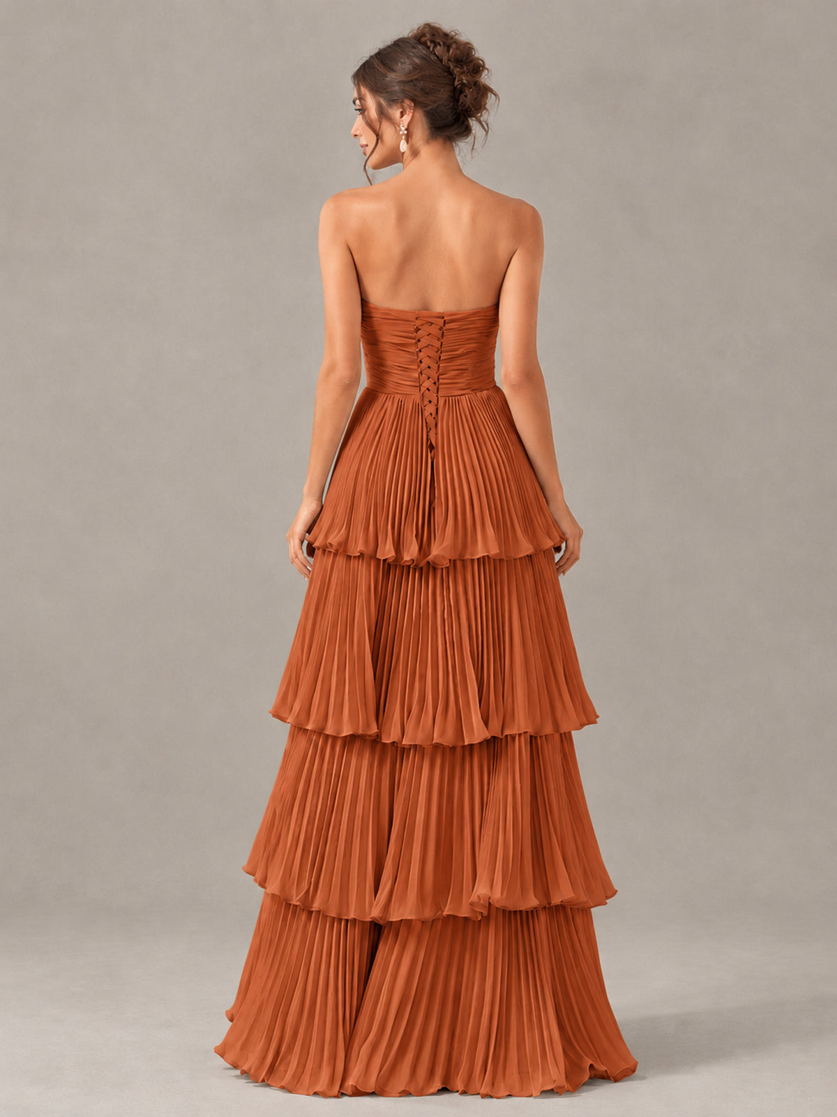 BOLODOO Burnt Orange Strapless Tiered Pleated Bridesmaid Dress - Burnt Orange - Burnt Orange_2