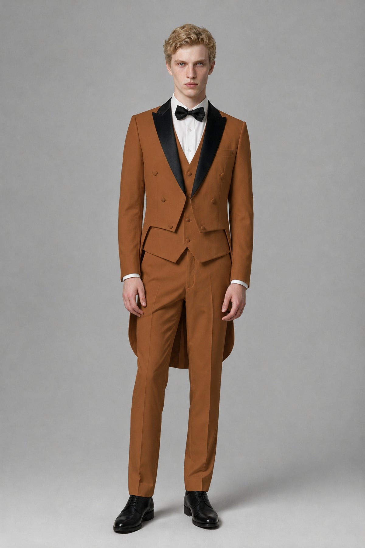 Bolodoo Men's Burnt Orange 3-Piece Tailcoat Tuxedo Suit with Vest & Trousers - Burnt Orange - Burnt Orange_2