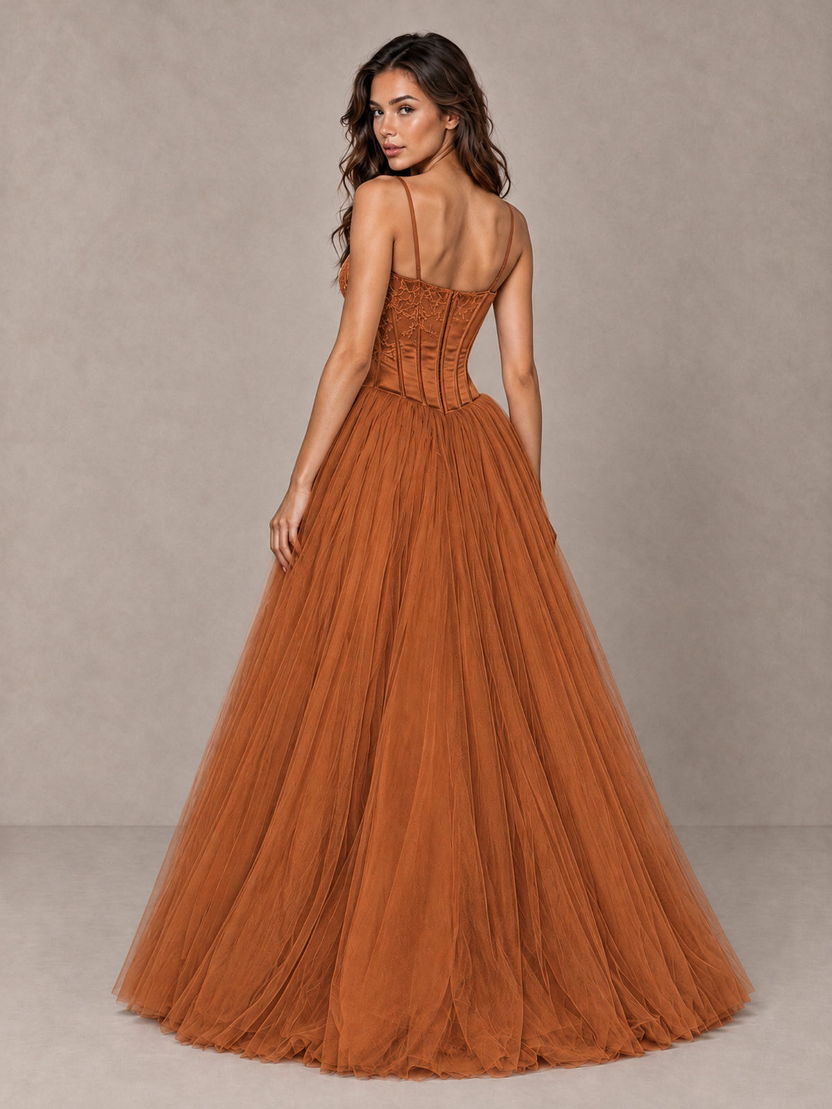 BOLODOO Burnt Orange Corset Tulle Prom Dress with Spaghetti Straps - Burnt Orange - Burnt_Orange_2