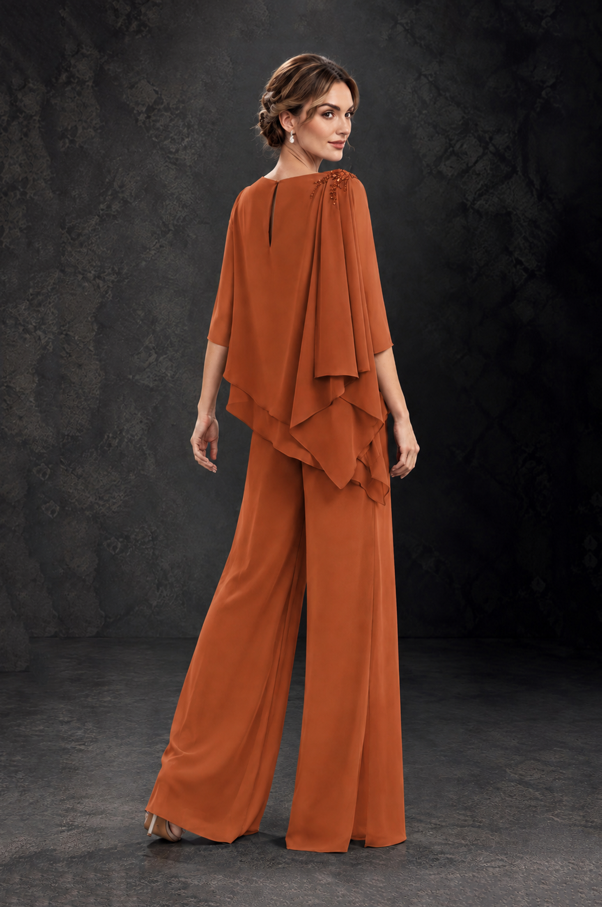 BOLODOO Burnt Orange Layered Wide-Leg Mother of the Bride Pant Suit - Burnt Orange - Burnt Orange_2