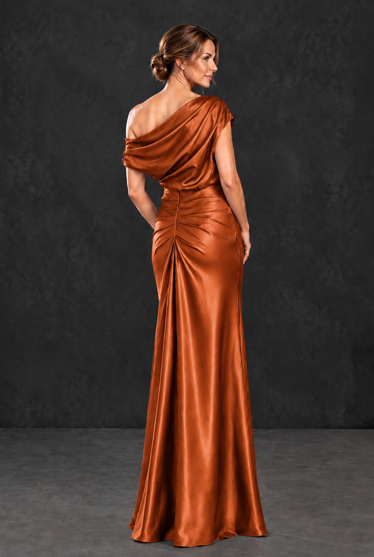 BOLODOO Burnt Orange Asymmetric Ruched Mother of the Bride Dress - Burnt Orange - Burnt_Orange_2