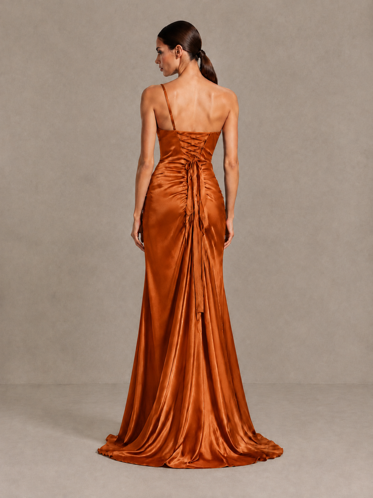 BOLODOO Burnt Orange One Shoulder Satin Evening Gown with High Slit and Sweep Train - Burnt Orange - Burnt Orange_2