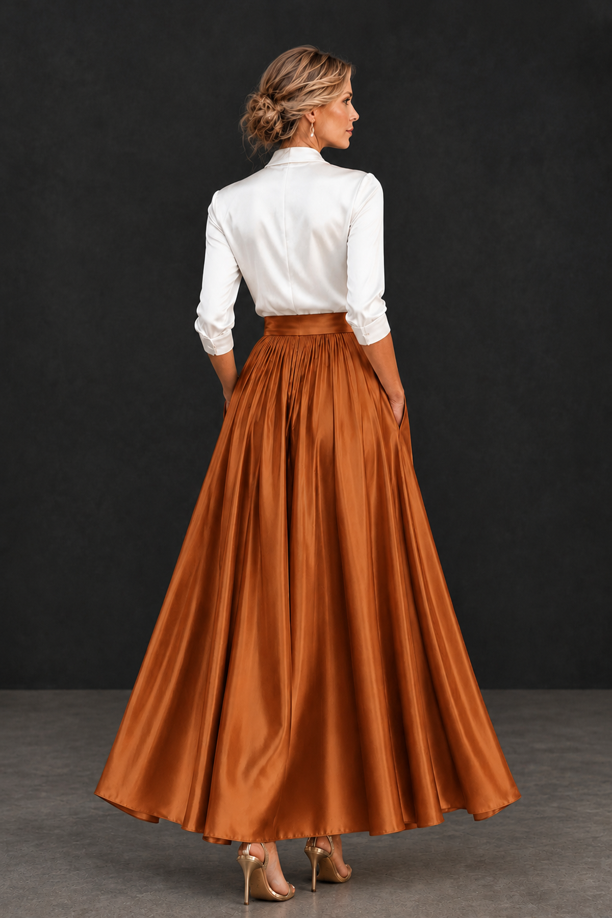 BOLODOO Burnt Orange and White V-Neck A-Line Mother of the Bride Dress - Burnt Orange - Burnt Orange_2