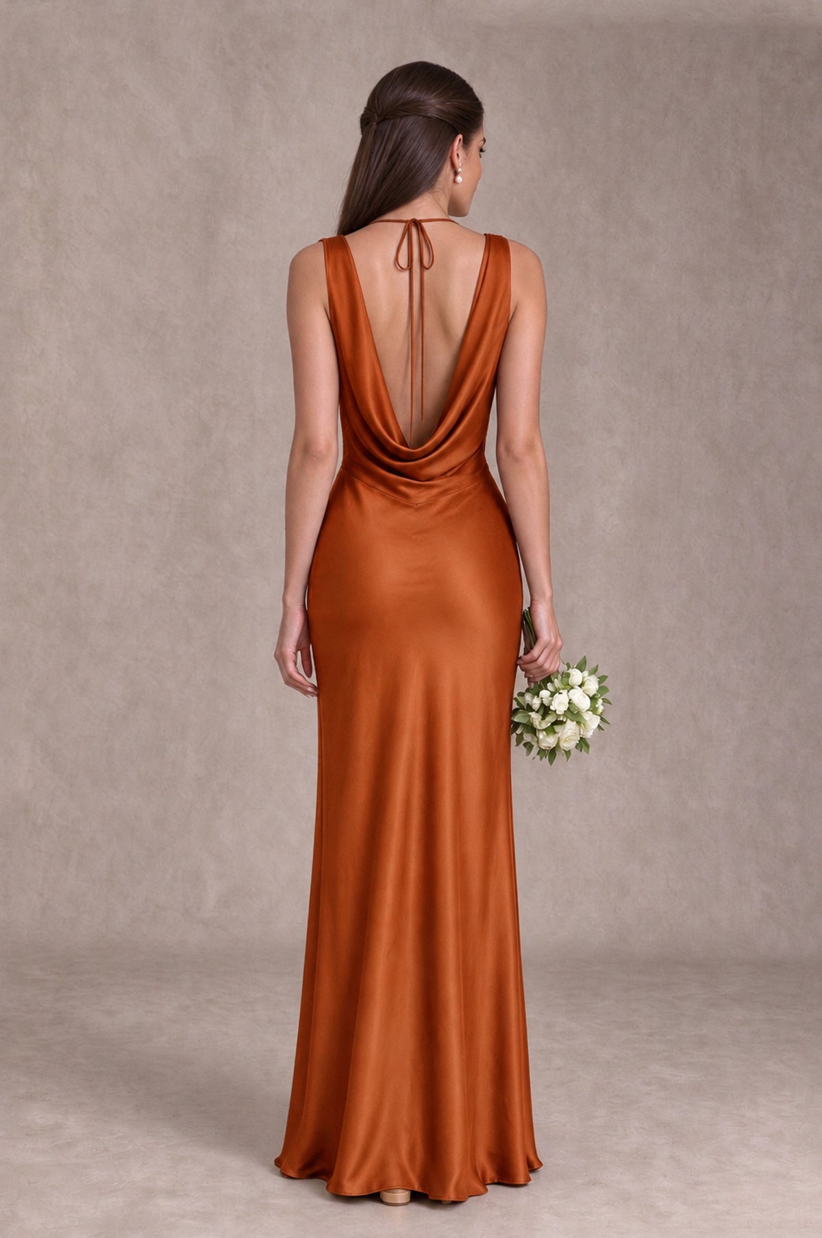 BOLODOO Burnt Orange Cowl Neck Open Back Satin Bridesmaid Dress - Burnt Orange - Burnt Orange_2