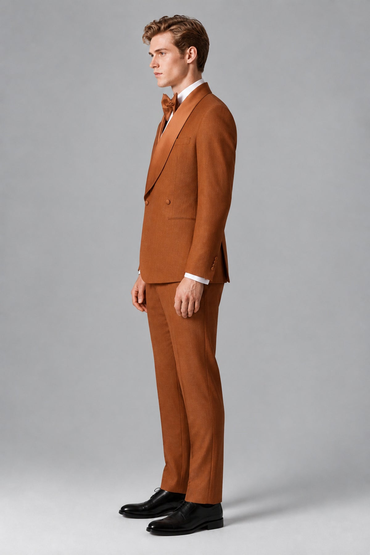Bolodoo Men's Burnt Orange Shawl Lapel 2-Piece Tuxedo Suit – Jacket & Trousers - Burnt Orange - Burnt Orange(2)