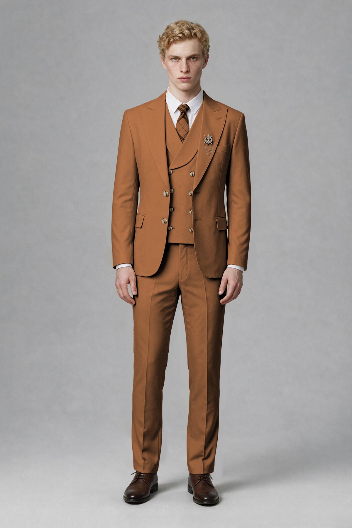 BOLODOO Men's Burnt Orange Two-Piece Wedding Suit – Jacket & Trousers - Burnt Orange